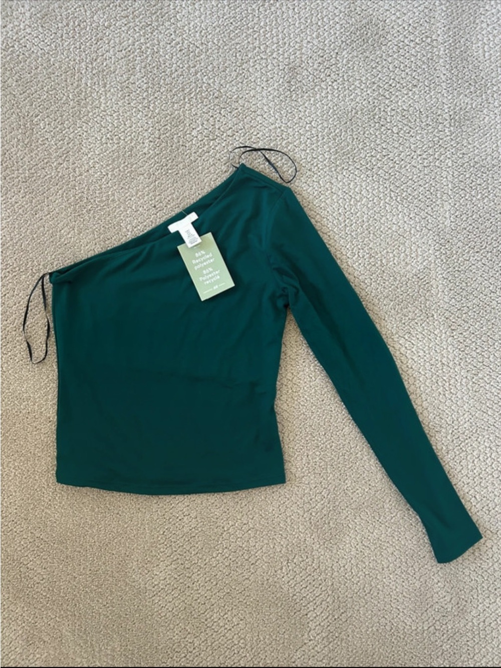 H&M Asymmetric One-Shoulder Long Sleeve Top - Deep Green